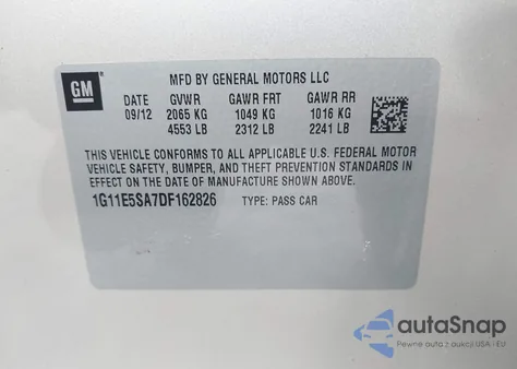 2013 Chevrolet Malibu 2Lt из США, поврежденный, VIN 1G11E5SA7DF162826